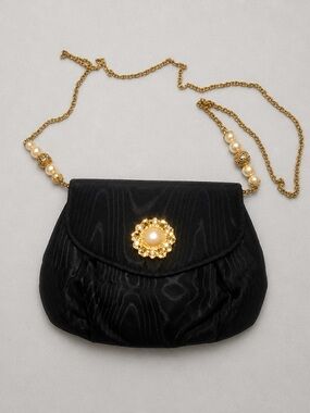 Vintage Carla Marchi Black Evening Bag with Pearl Accent